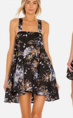 NWT‎ Free People Women's Let The Sunshine Floral Dark Combo Babydoll A-Line Mini thumbnail 1
