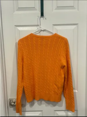 NWT Vtg Lauren Ralph Lauren Ladies Orange Crewneck Cable Knit Sweater Size Med thumbnail 2