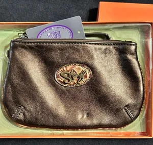 Sharif Original 1827 Metallic Bronze Zip Wristlet Clutch & Keychain NWT thumbnail 1