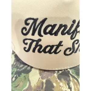 Cream Snapback Hat manifest Crown Camo Brim Embroidered new gift adult fun thumbnail 5
