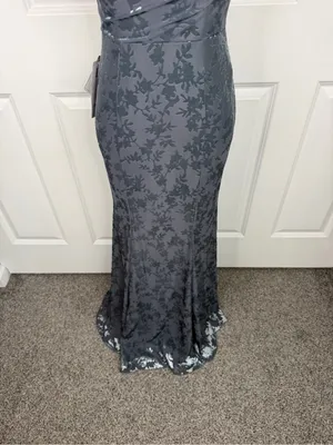 Azazie Atelier Sz 4 Blue Floral Satin Cowl Neck Mermaid Formal Gown NWT thumbnail 4