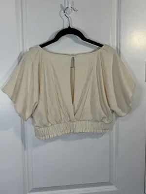Free People Tovah Cream Textured Crop Top with Open Back thumbnail 6