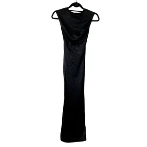 Oh Polly Hivera Satin Boat-Neck Twist-Back Maxi Dress in Black Size XS New thumbnail 4