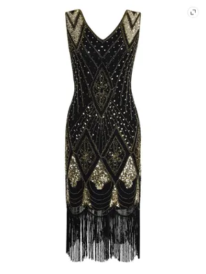PrettyGuide Black Sequin Fringe Cocktail Dress Size M thumbnail 2