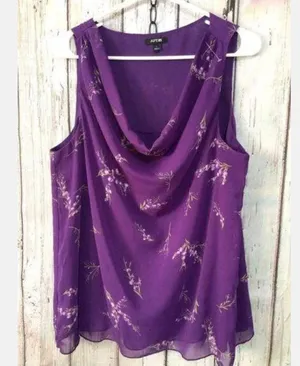 Apt 9 Sz L Gorgeous Sleeveless Purple Floral Blouse Top Flowy & Flattering thumbnail 1
