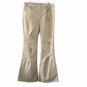 NWT Forever 21 Corduroy Flare Pants‎ Women's Size XL Tan Distressed Y2K Boho thumbnail 2