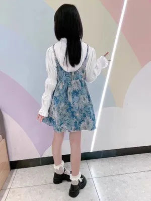 Blue White Floral Jacquard Mini Dress Square Neck Bow Pearl（only ONE‼️ BOW) thumbnail 4