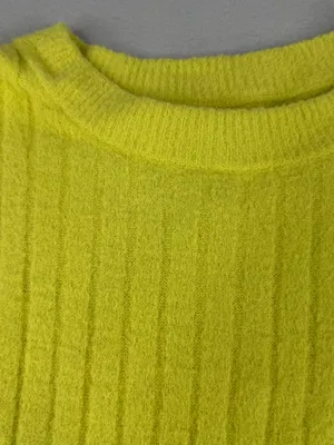 Aerie Fuzzy Ribbed Sweater Medium Chartreuse Balloon Sleeve Cozy Knit Top thumbnail 2