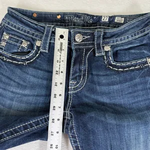 Miss Me Mid Rise‎ Skinny Jeans Dark Wash Contrast Stitch Size 27 Blue Denim thumbnail 6