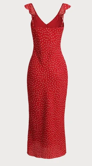 Rihoas Red Floral V Neck Ruffle Maxi Dress thumbnail 2