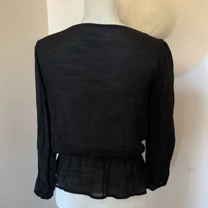 June & Hudson Nordstrom Black Sheer Peasant Boho Long‎ Sleeve Top Size M… thumbnail 8