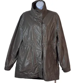 Liz Claiborne Lightweight Utility Jacket Women's L Metallic Brown Zip Snap Waist thumbnail 1