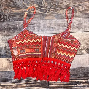 Cider Red and Orange Zigzag Crop Top thumbnail 3