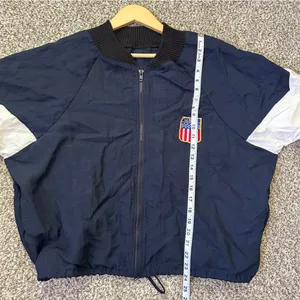 Navy White Jacket USA Patch America 4th of July Patriotic Windbreaker Retro thumbnail 5