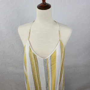 Cage Womens Slip Dress L Yellow Striped Babydoll Racerback Spaghetti Strap Mini thumbnail 4