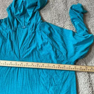 Beyond Yoga Womens XL‎ Teal Blue Heathered Lightweight V-Neck Hoodie Pullover thumbnail 4