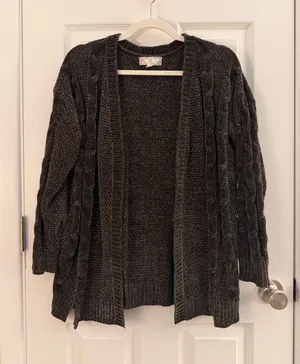 Pink Rose Dark Green Chenille Knit Open Cardigan Medium thumbnail 1