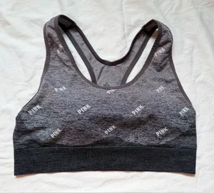 PINK Active Gray Logo Print Seamless Lightly‎ Lined Sports Bra XL thumbnail 1