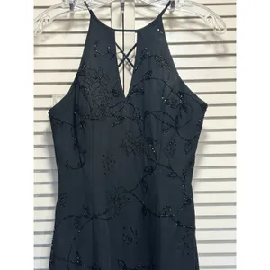 Night‎ Scene Black Beaded Chiffon Halter Keyhole Long Formal Gown Size M Lined thumbnail 2