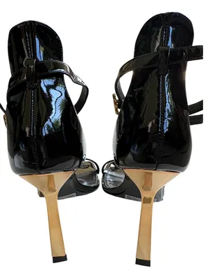 NWOT SCHUTZ Leather Ciara Gold Heel Stiletto Sandals Black Size 8.5 thumbnail 8