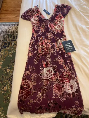 NWT Lulus Loving Approach Purple Velvet Burnout Puff Sleeve Midi Dress - Size S thumbnail 2