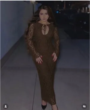 Zara Brown Lace Long-Sleeve Midi Dress thumbnail 6