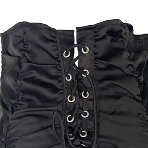 Cider Corset Top Women's Med Black Satin Lace Up Ruffle Cropped Cami Goth Punk thumbnail 8