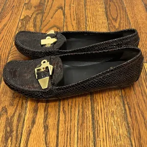 STUART WEITZMAN Crocodile Patent Leather Gold‎ Mary Jane Buckle Loafers Size 7M thumbnail 5