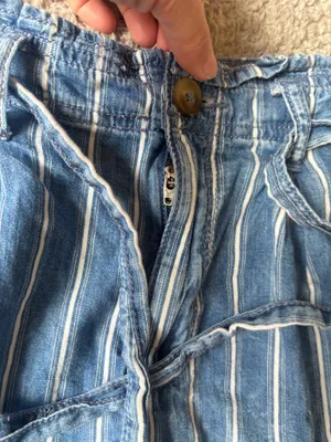 American Eagle Striped Paper Bag Shorts Blue White Tie Waist Size 8 thumbnail 4