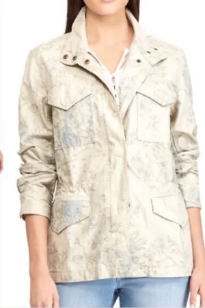 Vintage Chaps Light Blue Tan Floral Rose Utility Chore Coat Boho Western Spring thumbnail 1