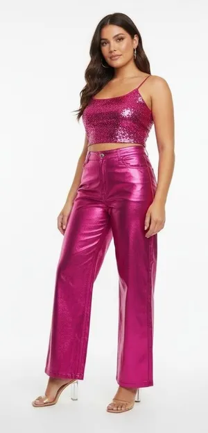 Blank Nyc Faux Leather The Franklin Pink Metallic Pants Size 29 thumbnail 1