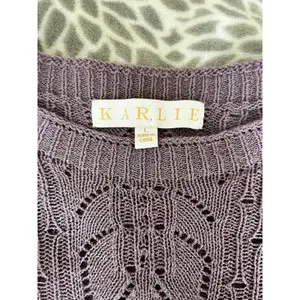 Pointelle Ruffle Knit Sweater Large Purple Boho Chic Coquette Romantic Feminine thumbnail 2