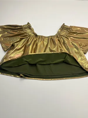 Queen Of Sparkles Metallic Gold Flutter Top Women's XS Cropped *TINY FLAW thumbnail 8