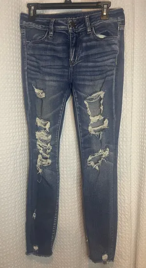 American Eagle Outfitters Ripped Blue Skinny Jeans thumbnail 1