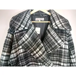 Free People Oversized Plaid Peacoat Womens L NWT Wool Blend Fall Coat thumbnail 4
