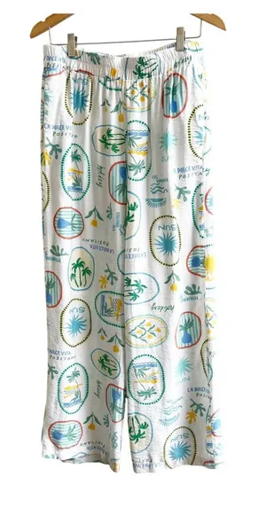 Monteau Los Angeles Lounge Pants Womens XL White La Dolce Vita Positano Wide Leg thumbnail 1