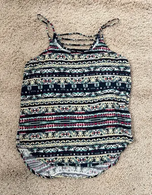 Lightweight women's tank top with a colorful tribal stripe pattern thumbnail 1
