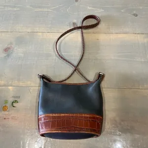 Brighton Judy Little Mini Vintage Leather Bucket Crossbody Bag Black Brown thumbnail 4