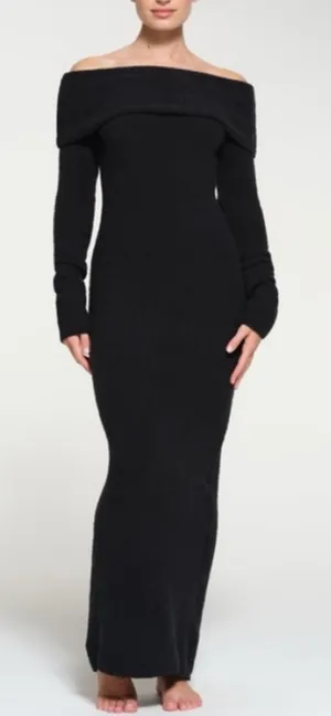 NWT SKIMS Cozy Knit Off the Shoulder Dress XL Onyx thumbnail 1