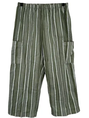 Fresh Produce‎ Green Striped Cotton Cargo Crop Capri Pants Size S Boho Indie thumbnail 1