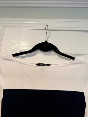 NWOT LRL Lauren Ralph Lauren Size S Black Colorblock Boat Neck Cuffed Sleeve Top thumbnail 4