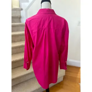 Maeve Hot Pink Oversize Long Sleeve Button Down Cotton Blouse thumbnail 4