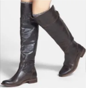 Hinge Over the Knee Leather tall boots In Black Size 7.5 Equestrian Bohemian thumbnail 1