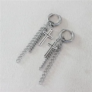 Cross Dangle Drop Earrings for Men Women Streetwear Unisex Hip Hop Style thumbnail 3