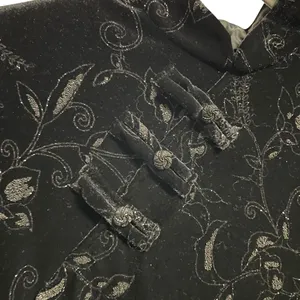 Dress Barn Black Velvet Floral Sparkle Mandarin Style Maxi Dress Size 12 thumbnail 3