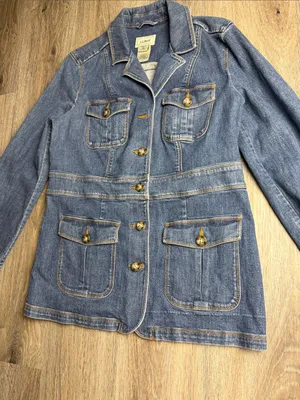 L.L. Bean Blue Denim Safari Utility Jacket Size Medium thumbnail 4