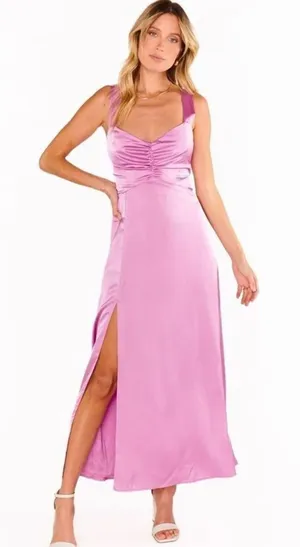 🌸 Show‎ Me Your Mumu Satin Maxi Dress Pink 💕 NWT Size Small 🌸 thumbnail 1