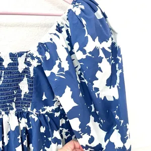 Abercrombie Emerson Poplin Puff Sleeve Midi Dress Blue Floral S Cottagecore Coquette thumbnail 4