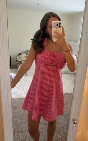 Dry Goods Pink Gingham Front Cutout Mini Dress thumbnail 1