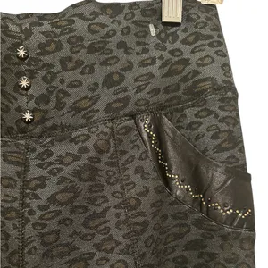High Rise Black Bling Stud Animal Print Fleece Lined Pullon Pant thumbnail 3